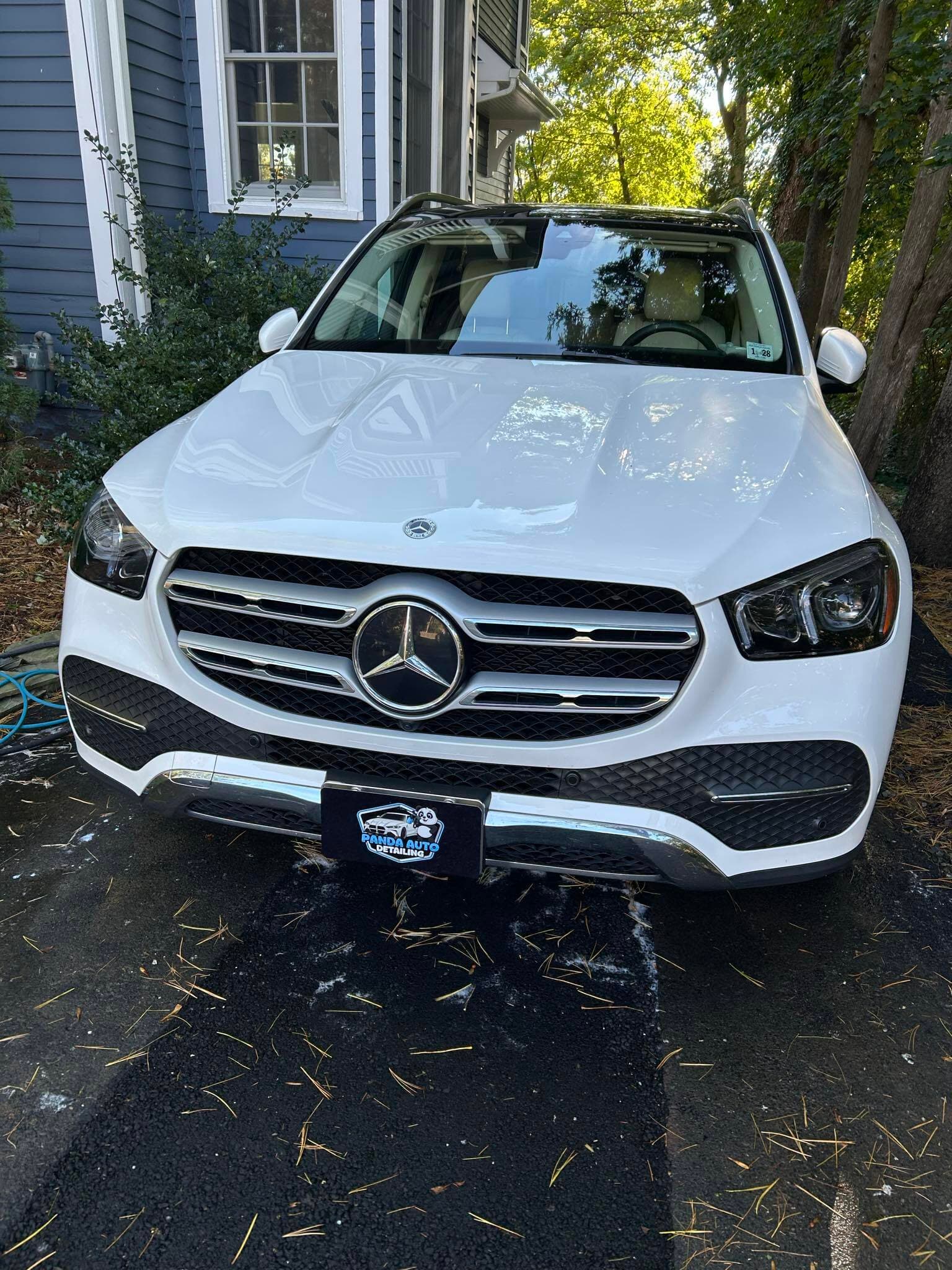 White Mercedes-Benz GLE after an exterior detail